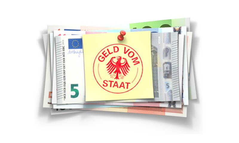 Euro Geldscheine mit Zettel und Stempel vom deutschen Staat